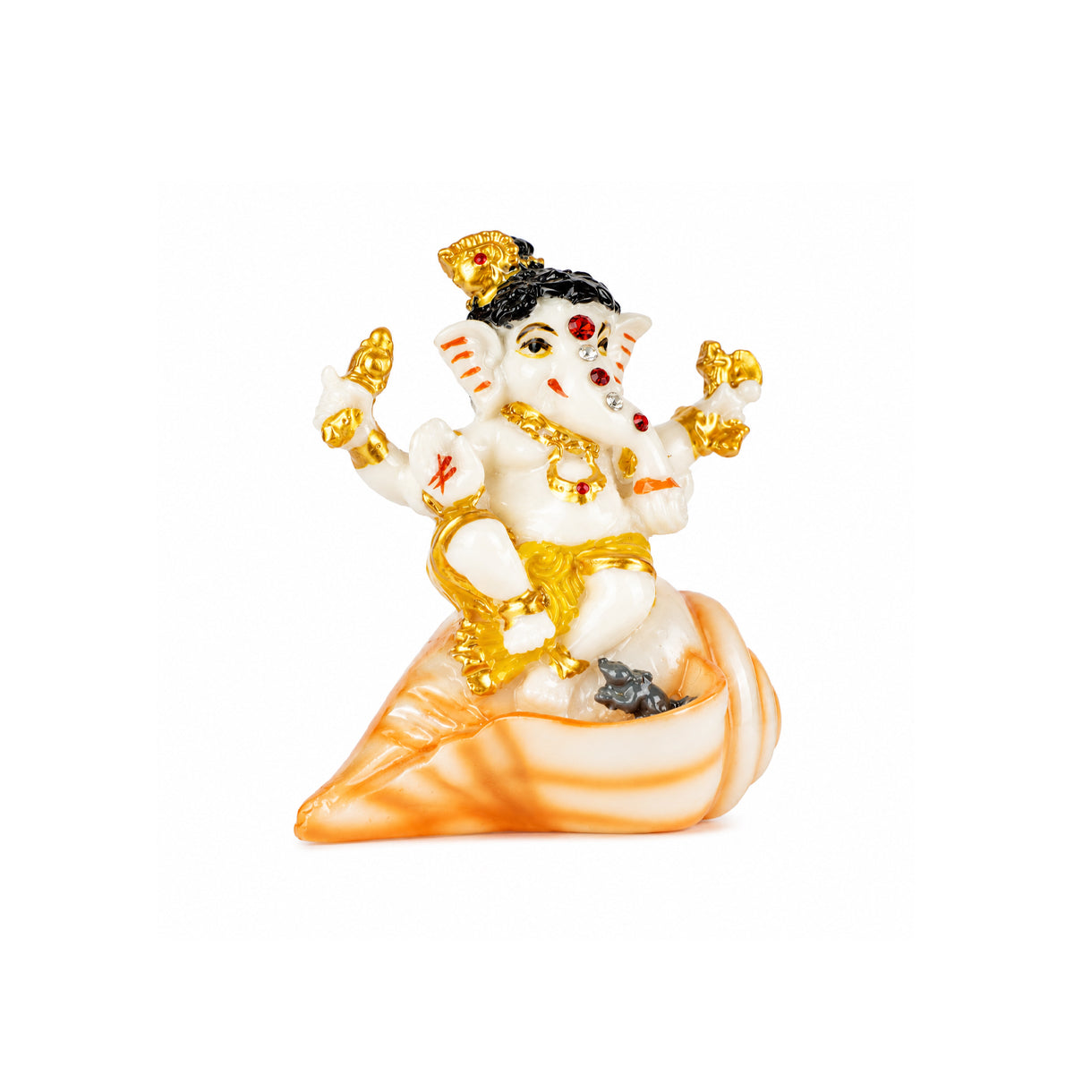 The Writershub Yellow Dhoti Lord Ganesha Sitting on Shankh Resin Statue