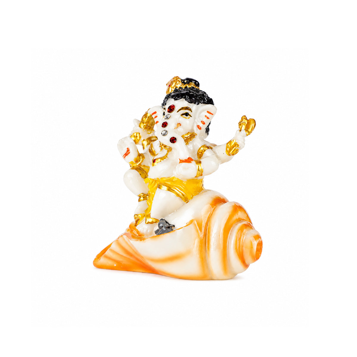 The Writershub Yellow Dhoti Lord Ganesha Sitting on Shankh Resin Statue
