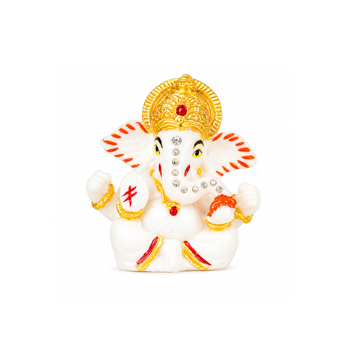 The Writershub White Ganesha with Golden Crown & Crystal Stones Resin Statue