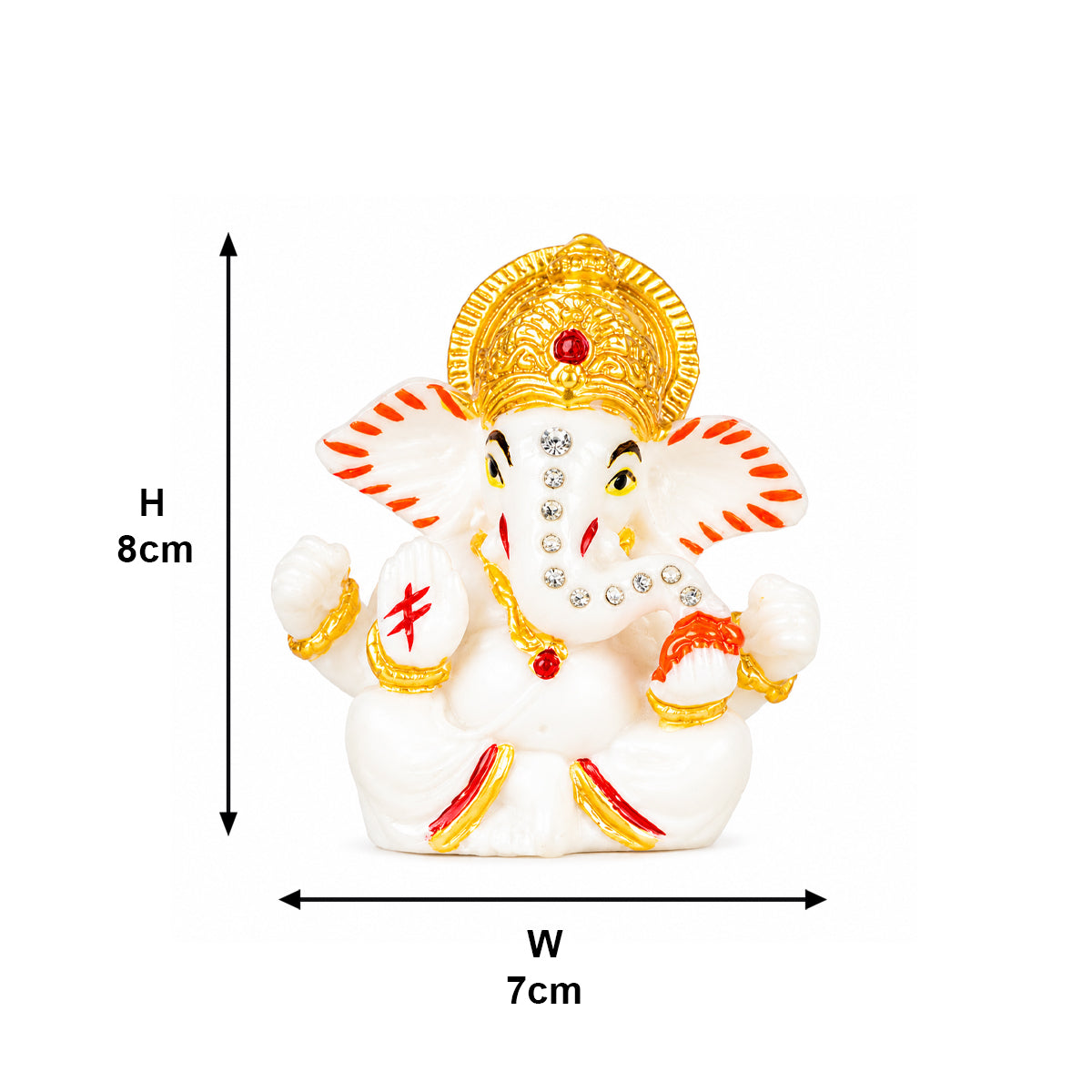 The Writershub White Ganesha with Golden Crown & Crystal Stones Resin Statue