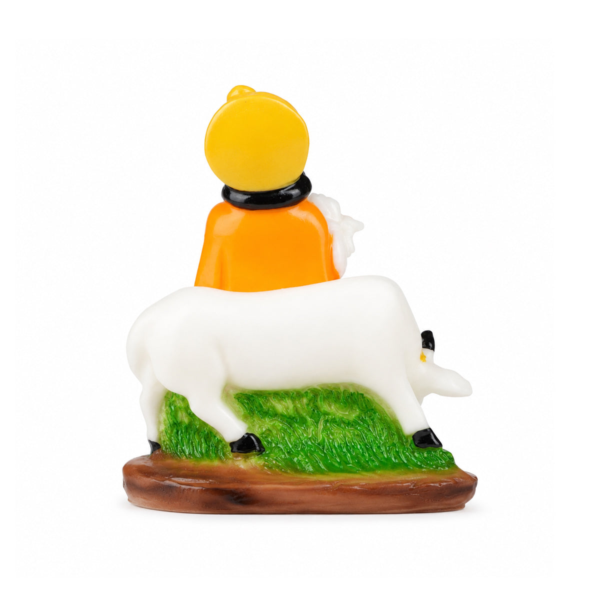 The Writershub Lord Krishna Playing Flute with Cow Multicolour Resin Statue