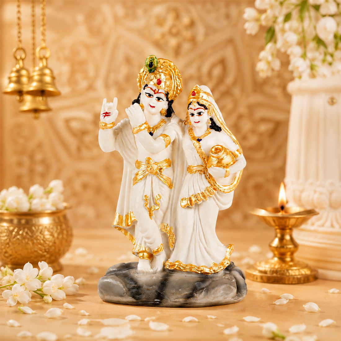 The Writershub Radha Krishna Decorative Idol with Pot – White & Gold