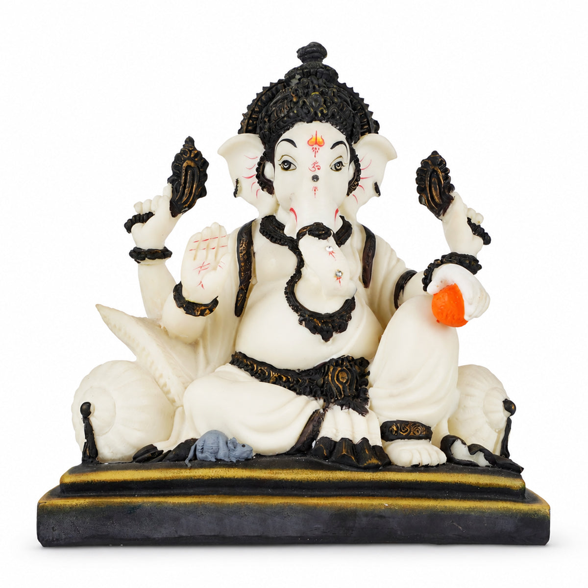 Polyresin Lord Ganesha With Grey Colour Mouse Idol