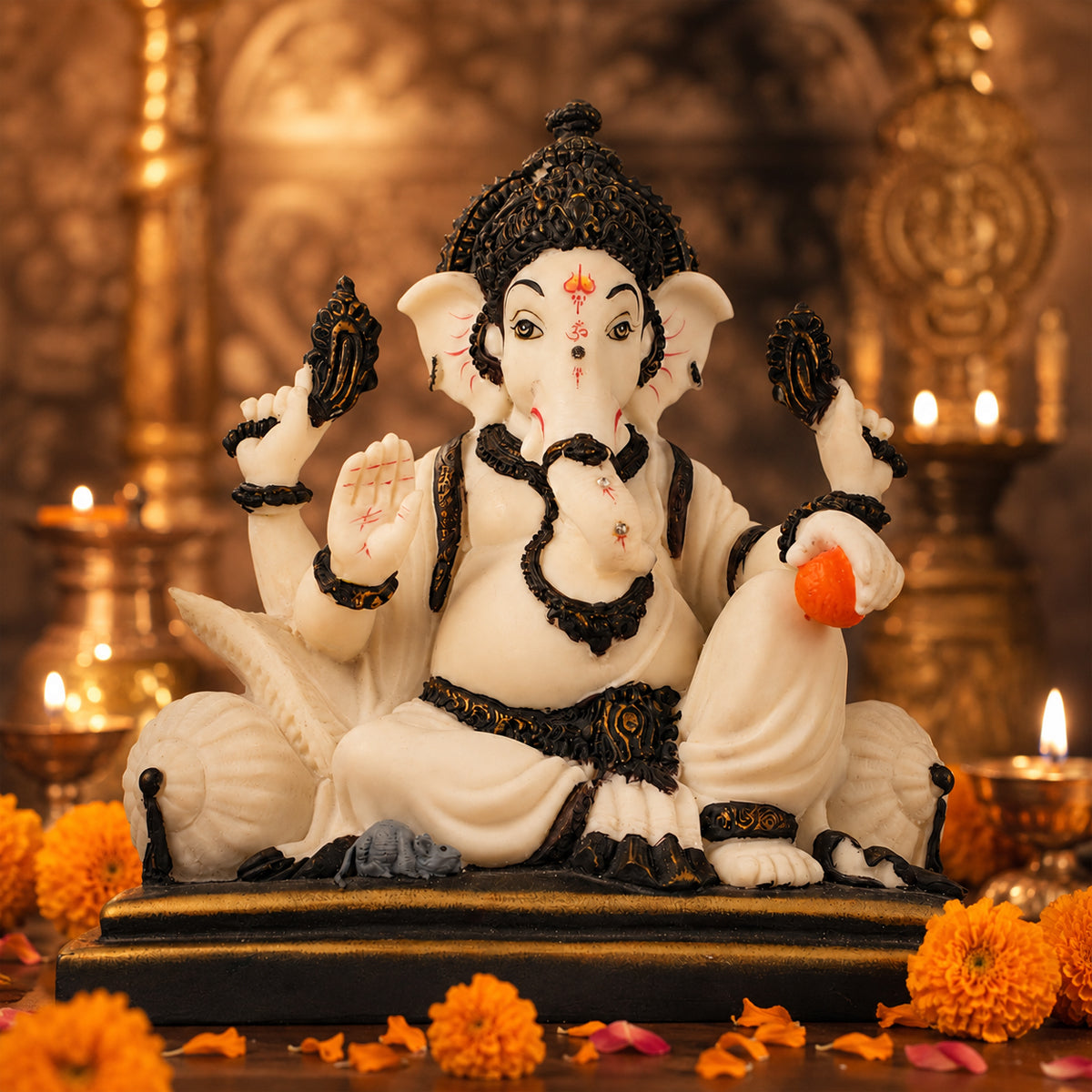 Polyresin Lord Ganesha With Grey Colour Mouse Idol