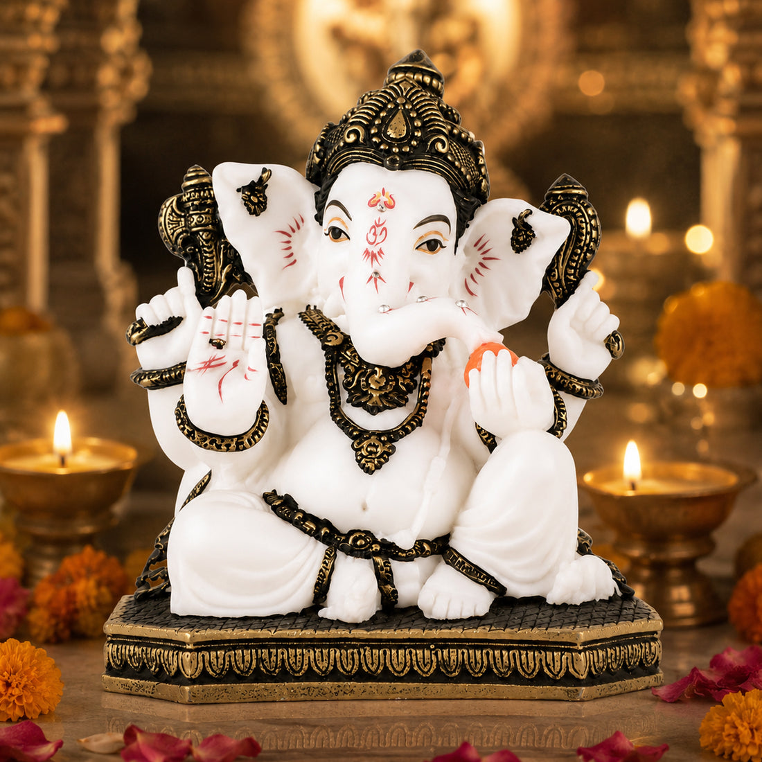 Polyresin Lord Ganesha With White‑Coloured Mouse Idol
