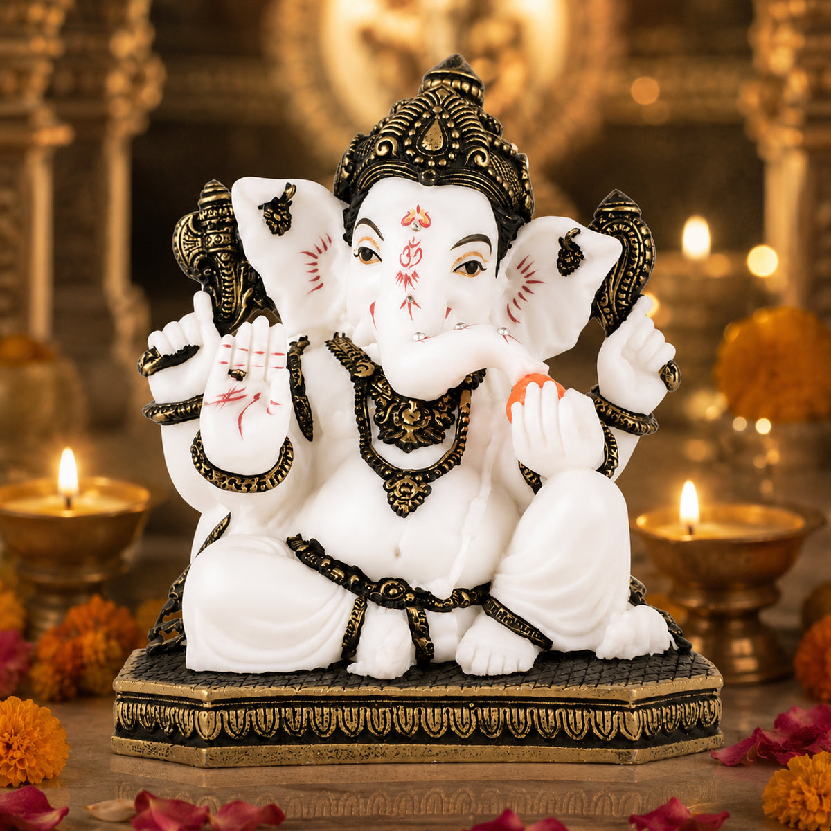 Polyresin Lord Ganesha With White‑Coloured Mouse Idol
