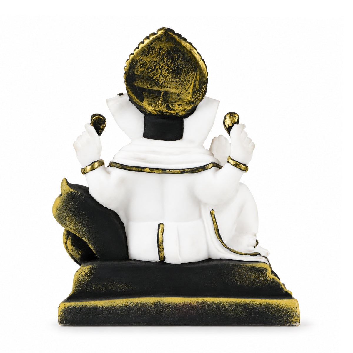 The Writershub Divine White Lord Ganesha Murti with Golden Accents, Modak in Hand, Seated Ganpati Idol