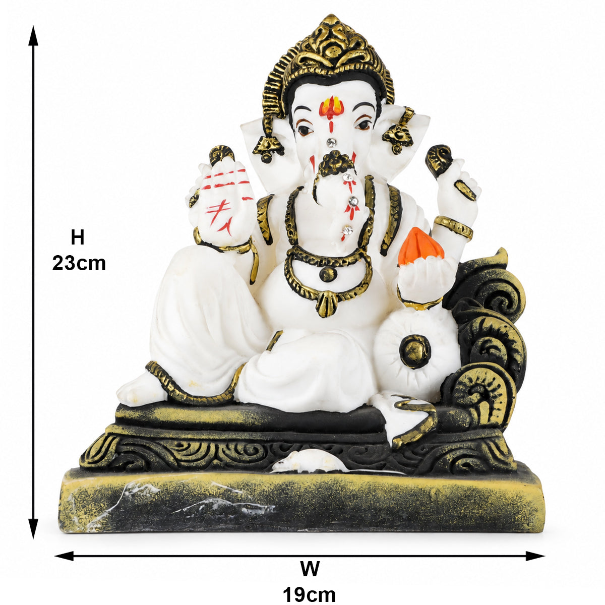 The Writershub Divine White Lord Ganesha Murti with Golden Accents, Modak in Hand, Seated Ganpati Idol