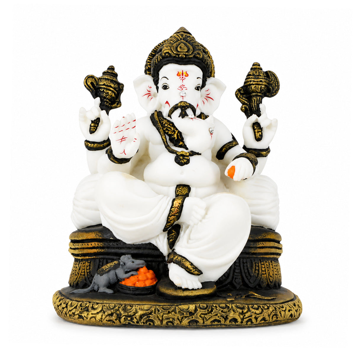The Writershub White Lord Ganesha Idol with Axe & Modak, Seated Blessing Pose