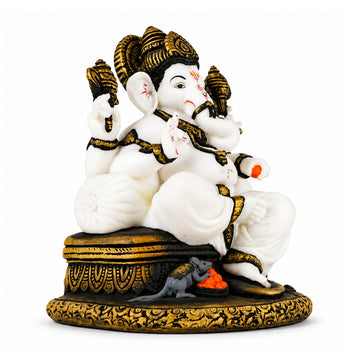 The Writershub White Lord Ganesha Idol with Axe & Modak, Seated Blessing Pose