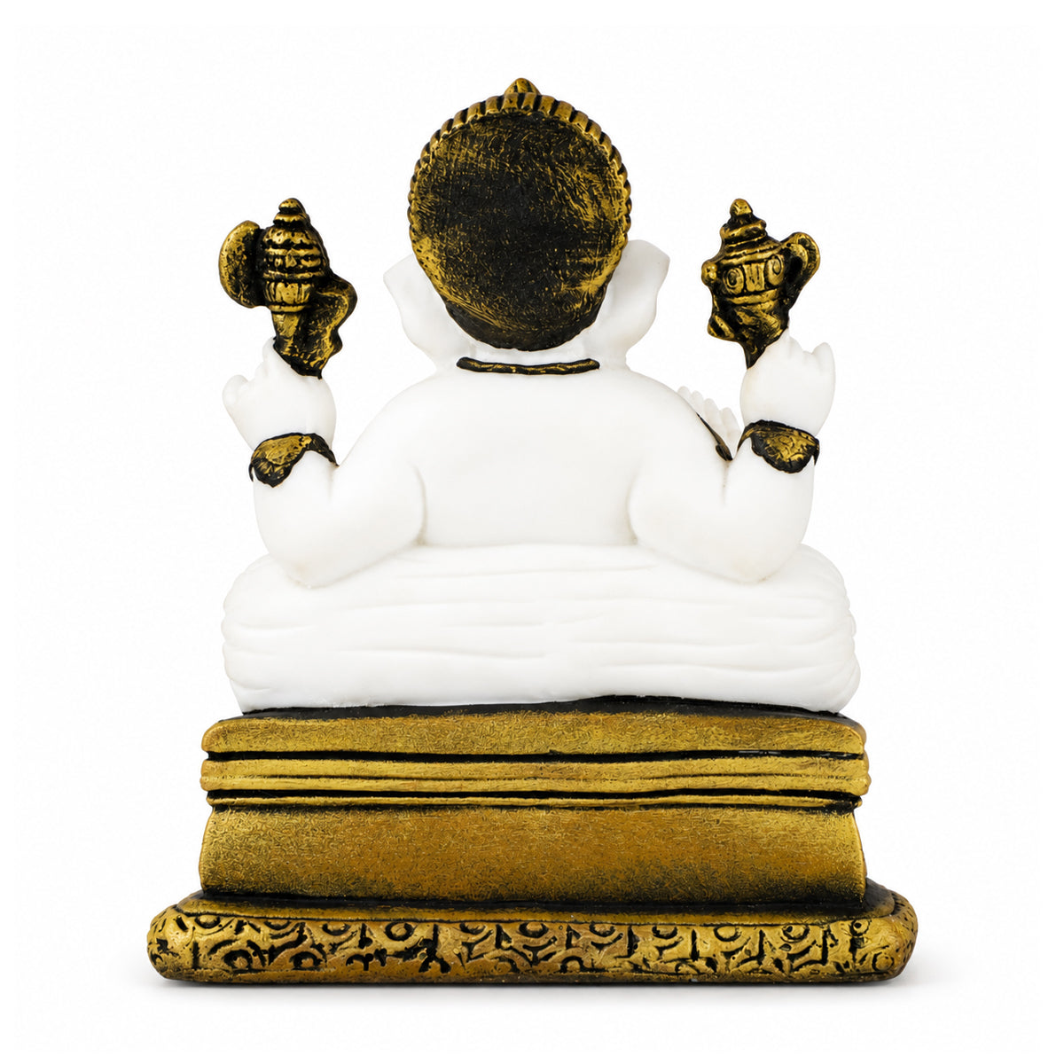 The Writershub White Lord Ganesha Idol with Axe & Modak, Seated Blessing Pose