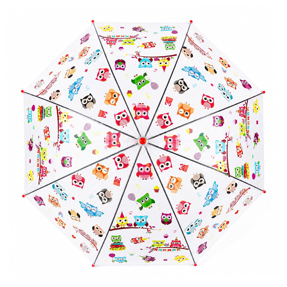 Arav Cute Owl Print Transparent Kids Umbrella — Red Handle & Whistle