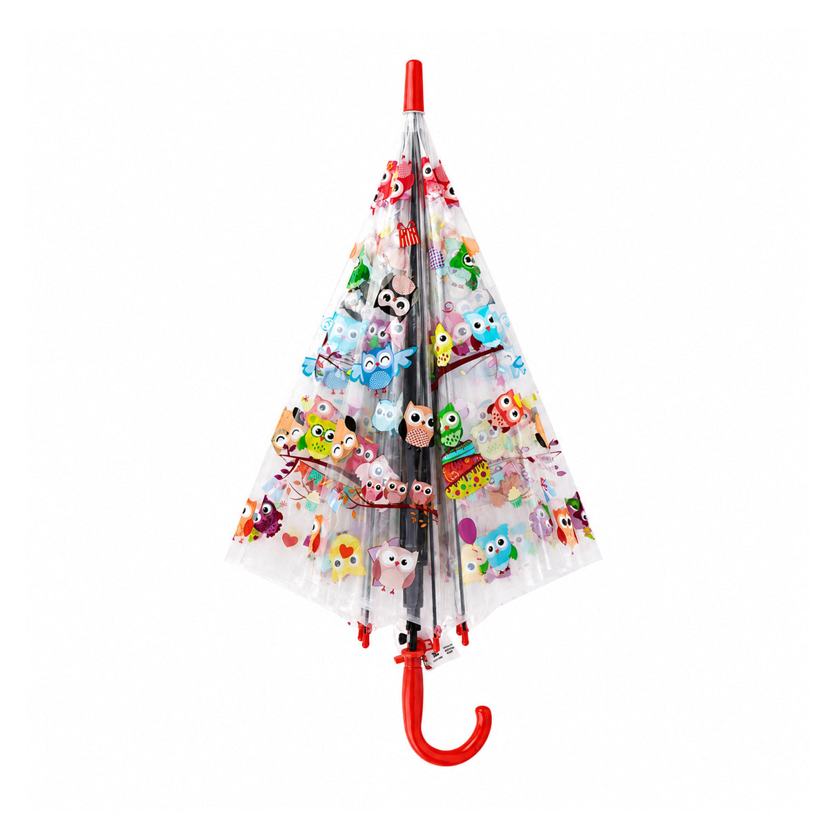 Arav Cute Owl Print Transparent Kids Umbrella — Red Handle & Whistle