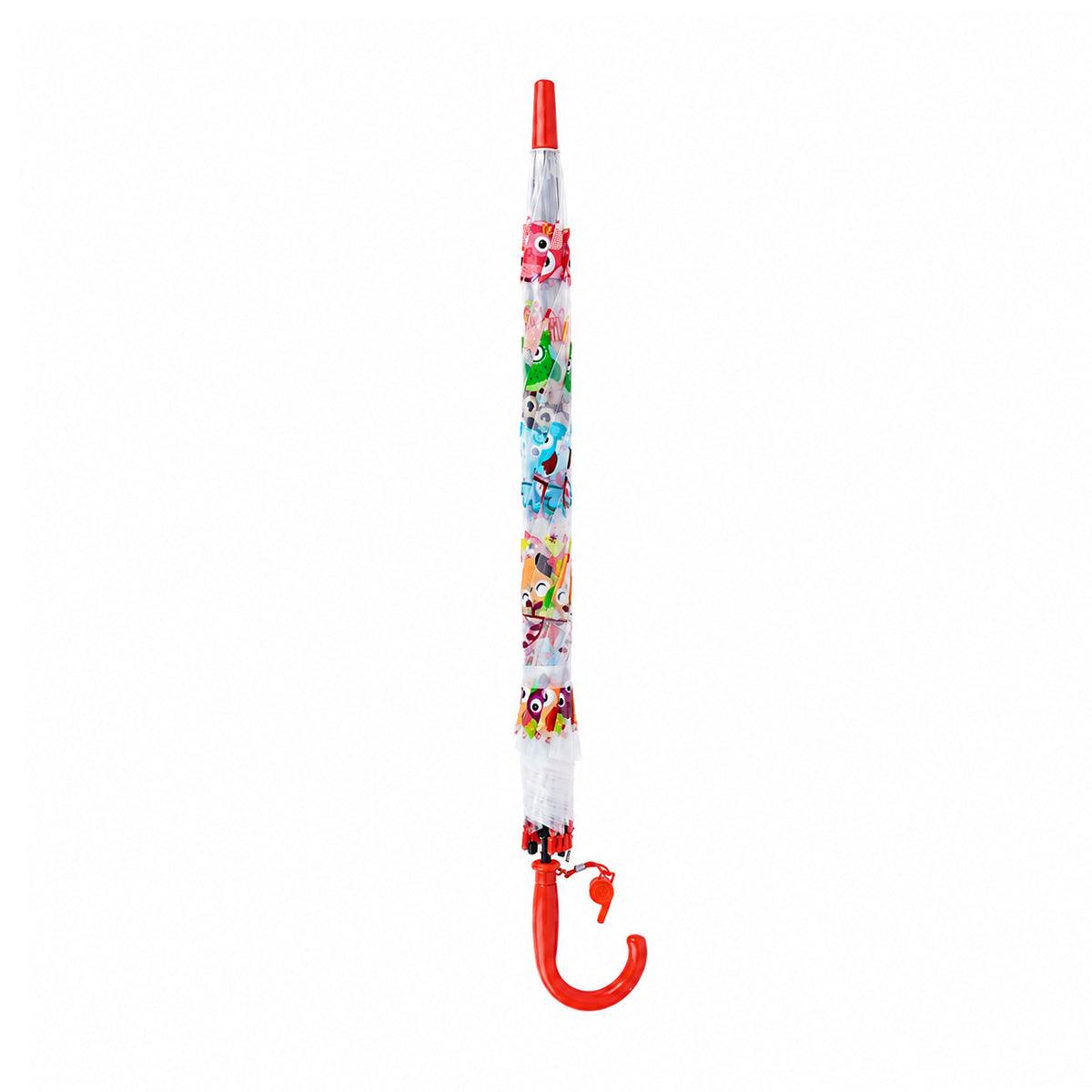 Arav Cute Owl Print Transparent Kids Umbrella — Red Handle & Whistle