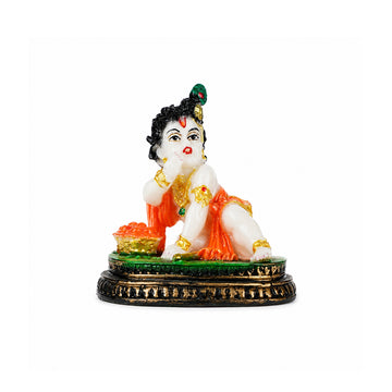 The Writershub Baby Krishna Makhan Chor Crawling with Butter Pot Resin Statue