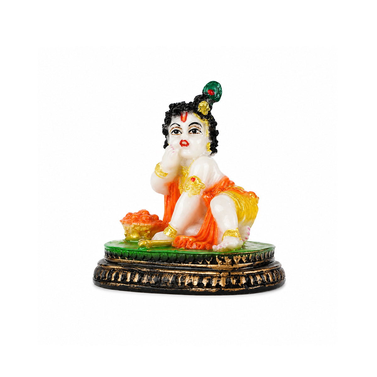 The Writershub Baby Krishna Makhan Chor Crawling with Butter Pot Resin Statue