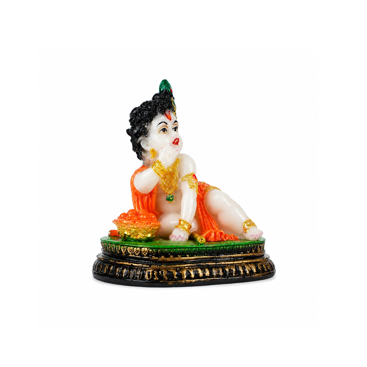 The Writershub Baby Krishna Makhan Chor Crawling with Butter Pot Resin Statue