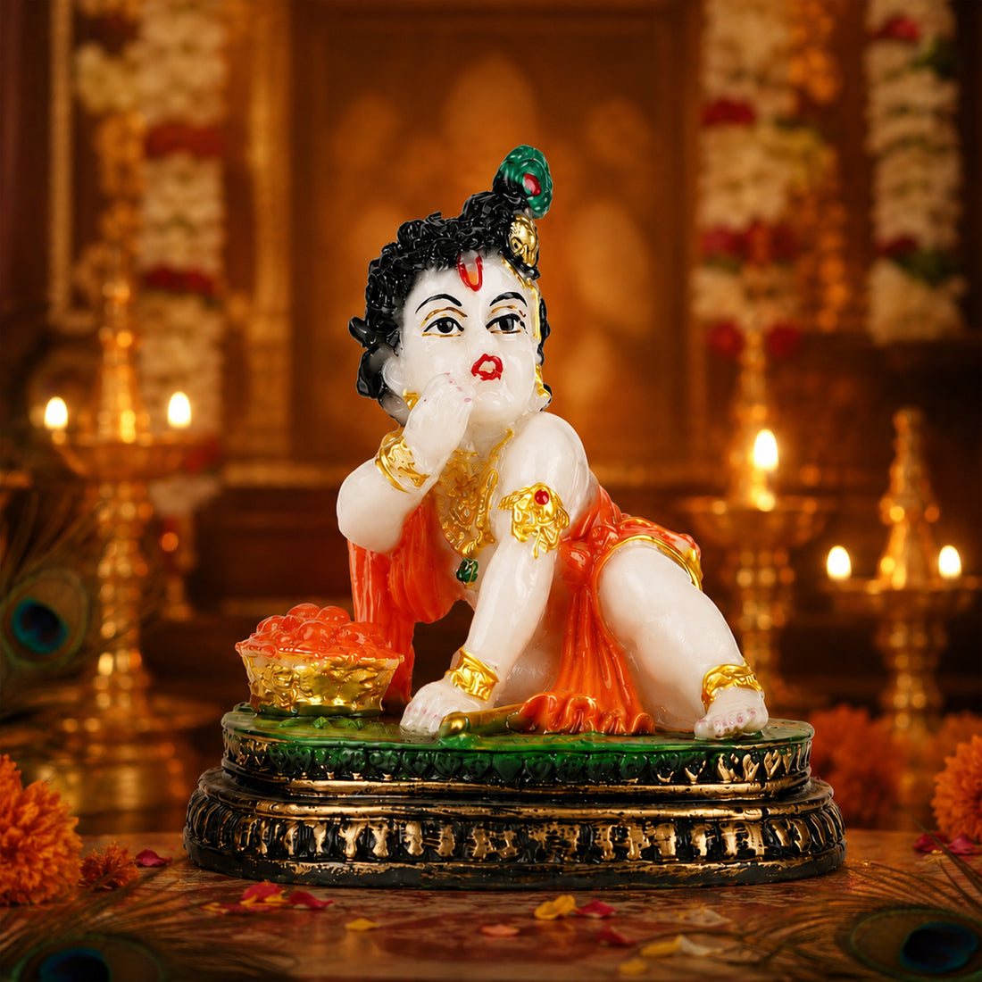 The Writershub Baby Krishna Makhan Chor Crawling with Butter Pot Resin Statue