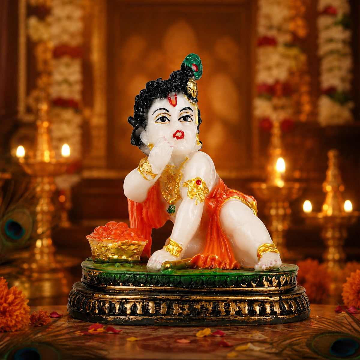 The Writershub Baby Krishna Makhan Chor Crawling with Butter Pot Resin Statue