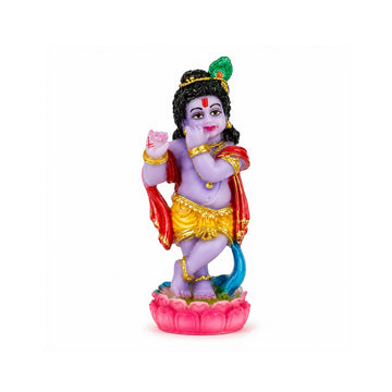 The Writershub Purple Skin Baby Krishna Standing on Lotus Base Resin Statue