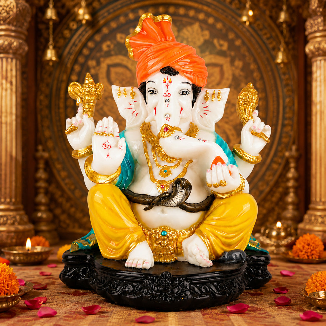 The Writershub Large Yellow Dhoti Ganesha Seated Blessing Hand Polyresin Statue
