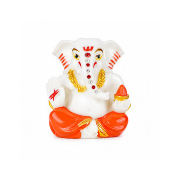The Writershub Lord Ganesha Car Dashboard Mini Polyresin Idol - White with Red Gold
