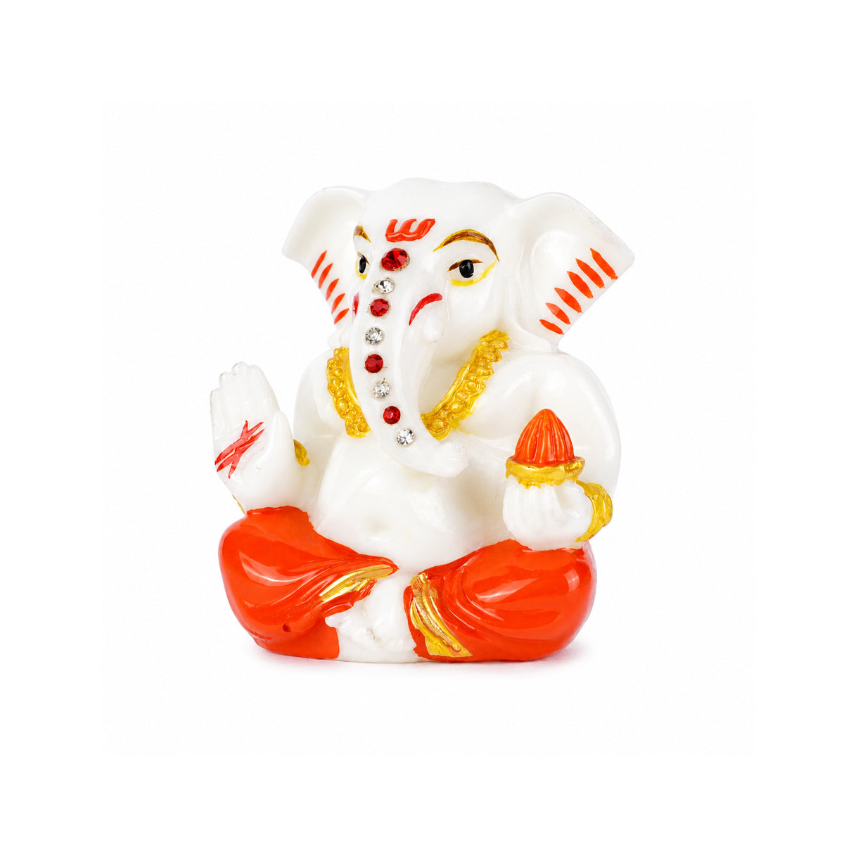 The Writershub Lord Ganesha Car Dashboard Mini Polyresin Idol - White with Red Gold