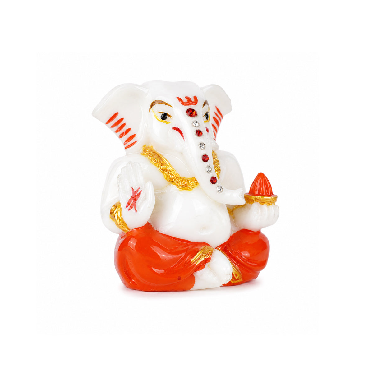 The Writershub Lord Ganesha Car Dashboard Mini Polyresin Idol - White with Red Gold