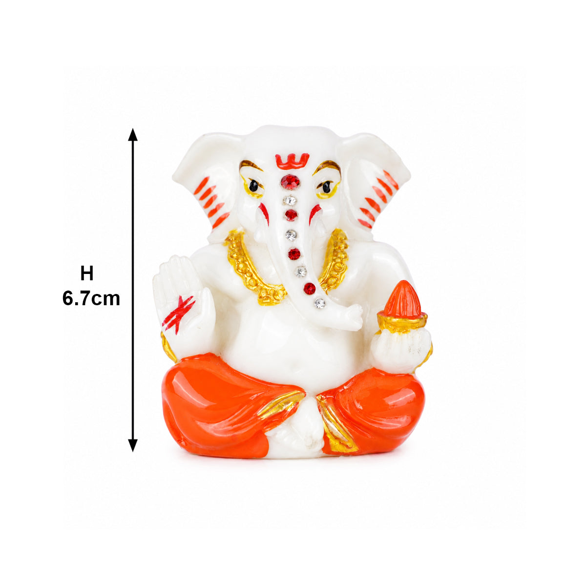 The Writershub Lord Ganesha Car Dashboard Mini Polyresin Idol - White with Red Gold