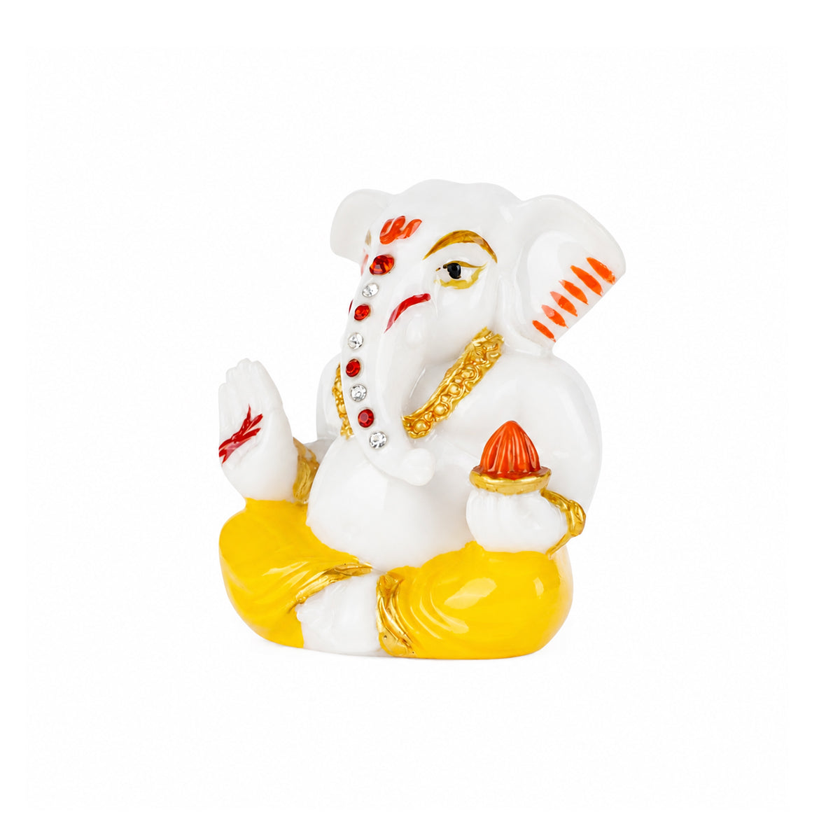 The Writershub Lord Ganesha Car Dashboard Mini Polyresin Idol - White with Yellow Gold