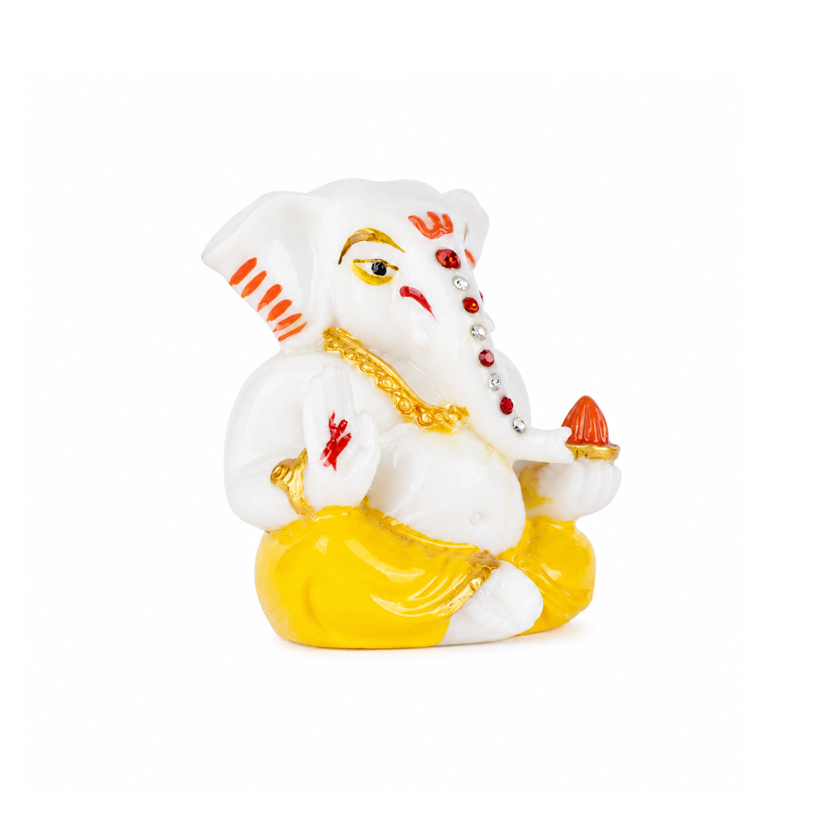 The Writershub Lord Ganesha Car Dashboard Mini Polyresin Idol - White with Yellow Gold