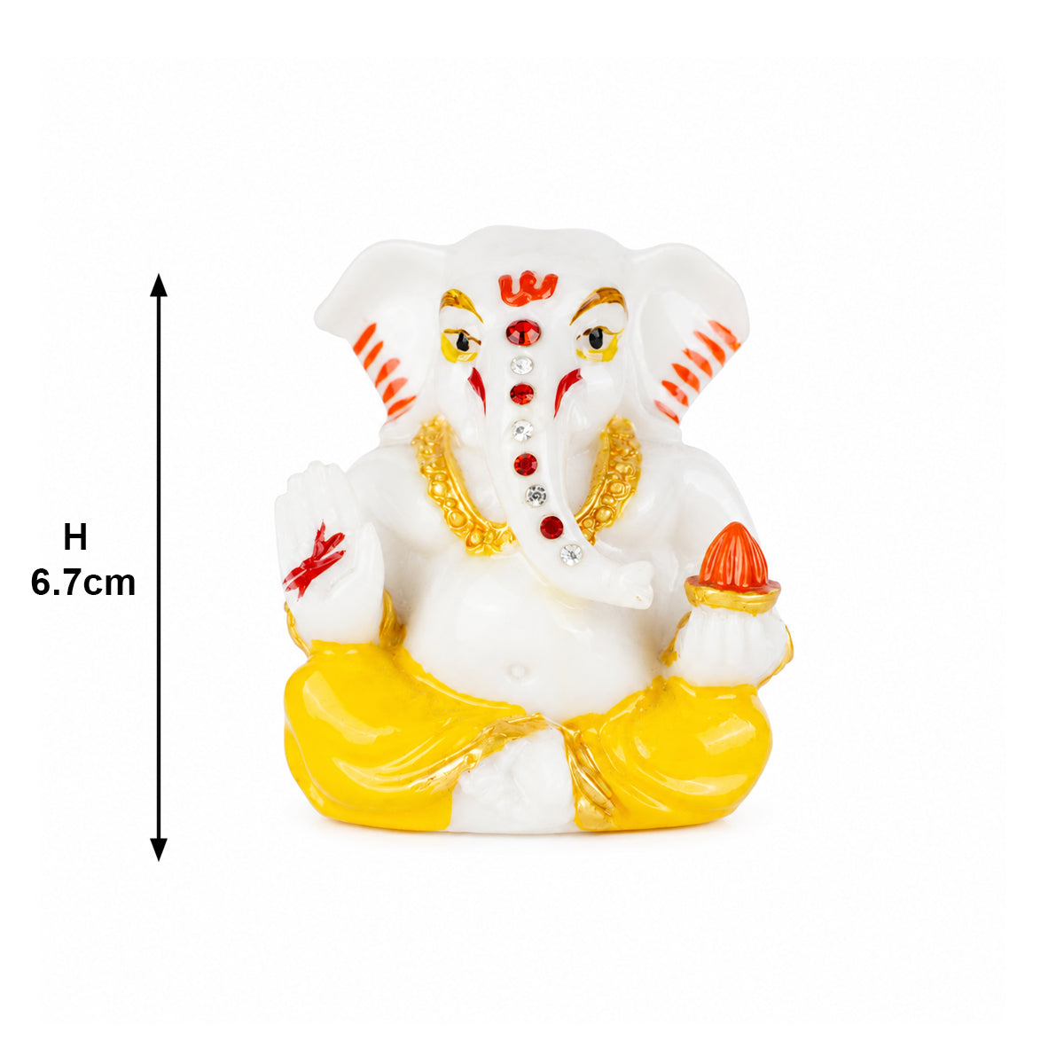 The Writershub Lord Ganesha Car Dashboard Mini Polyresin Idol - White with Yellow Gold