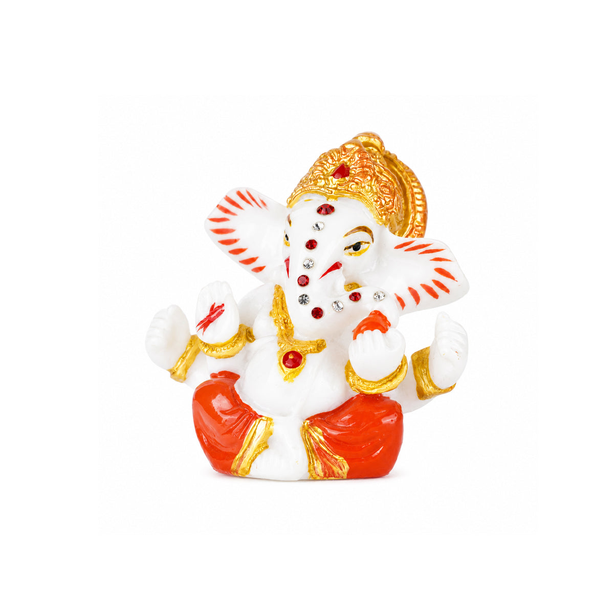 The Writershub Mini Lord Ganesha Car Dashboard Polyresin Idol - White Gold Red