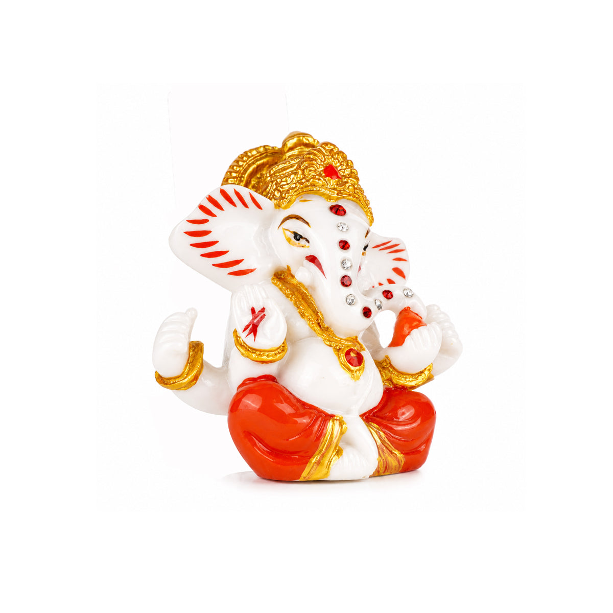 The Writershub Mini Lord Ganesha Car Dashboard Polyresin Idol - White Gold Red