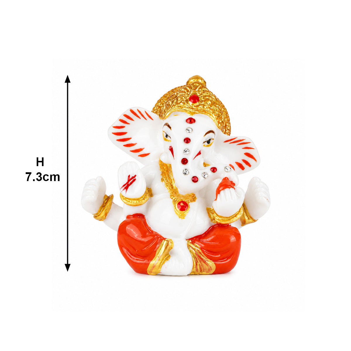 The Writershub Mini Lord Ganesha Car Dashboard Polyresin Idol - White Gold Red