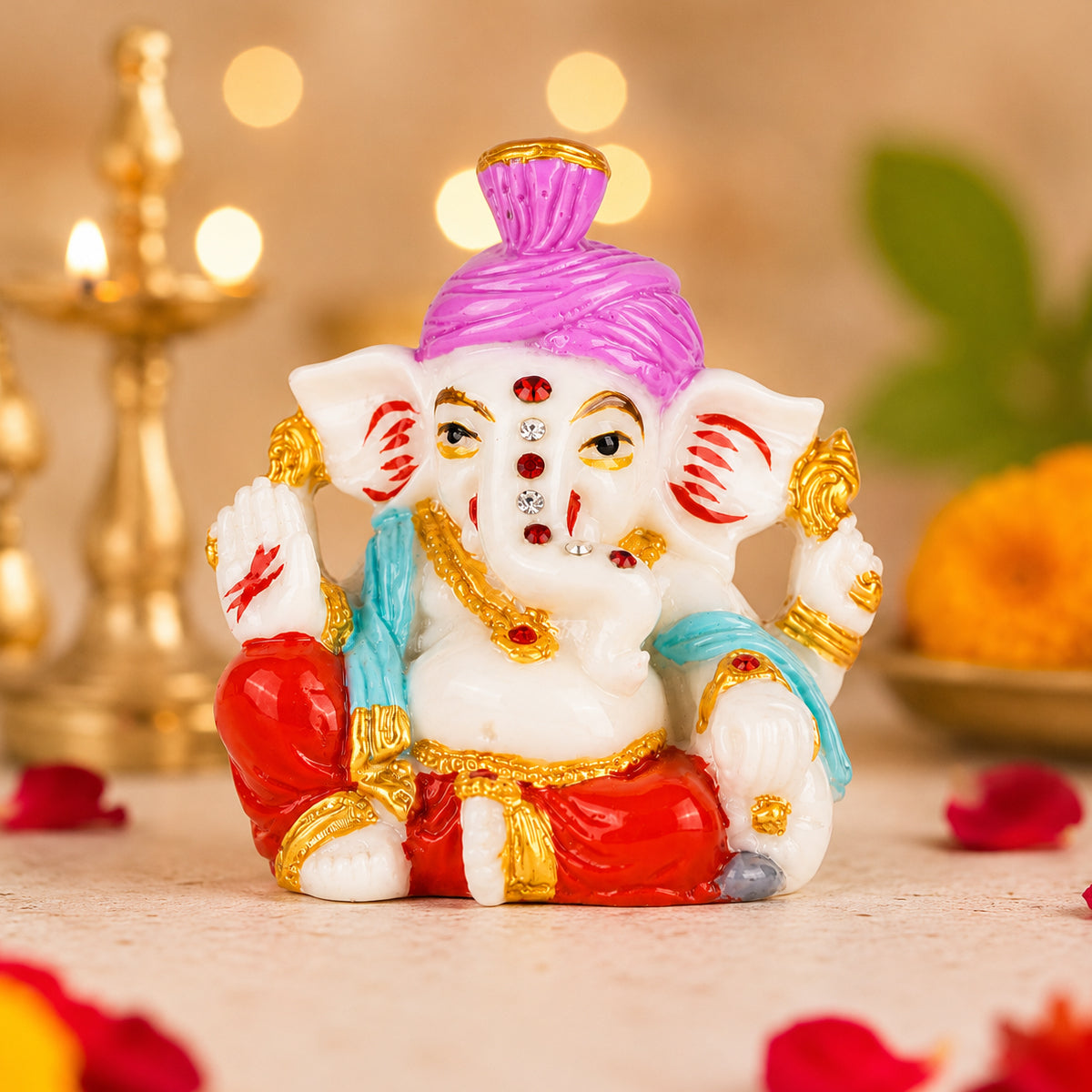 The Writershub Lord Ganesh Idol – Auspicious Multicolour Resin Ganesha Murti 8.3cm