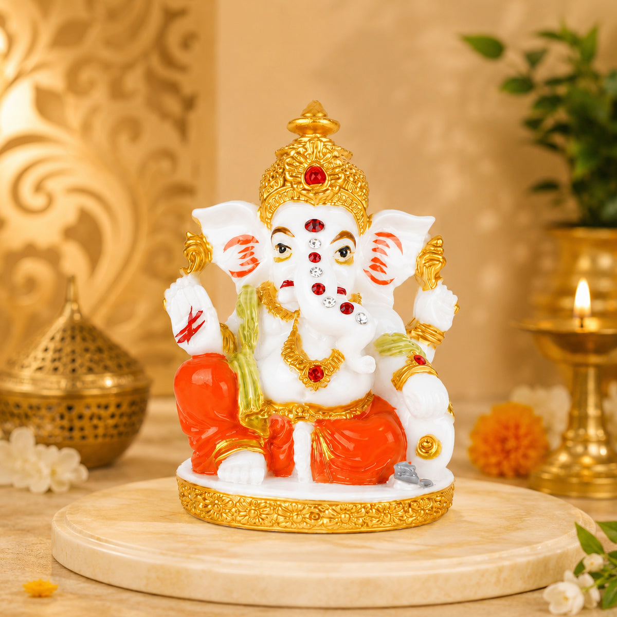 The Writershub Lord Ganesh Idol Traditional Style Resin Ganesha Murti for Pooja Room 8.2cm