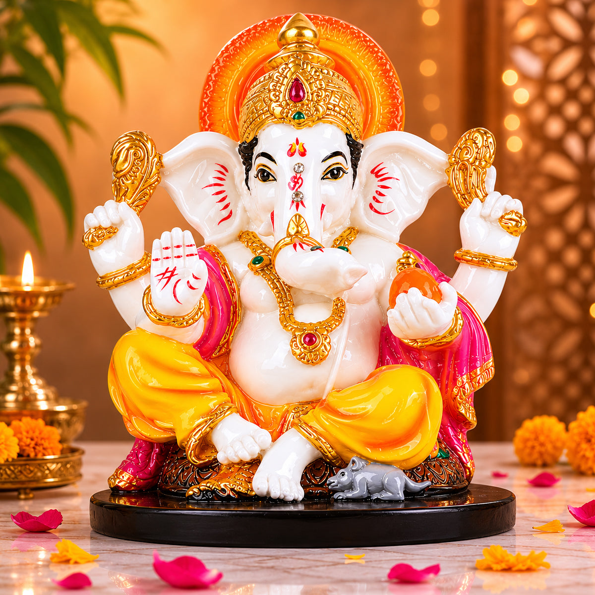 The Writershub Traditional Lord Ganesha Idol for Pooja Room – 17.5cm Resin Ganpati Murti