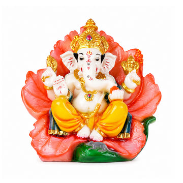 The Writershub Ganesh Idol on Lotus Statue for Home Decor & Pooja – 19cm Resin Ganesha Murti
