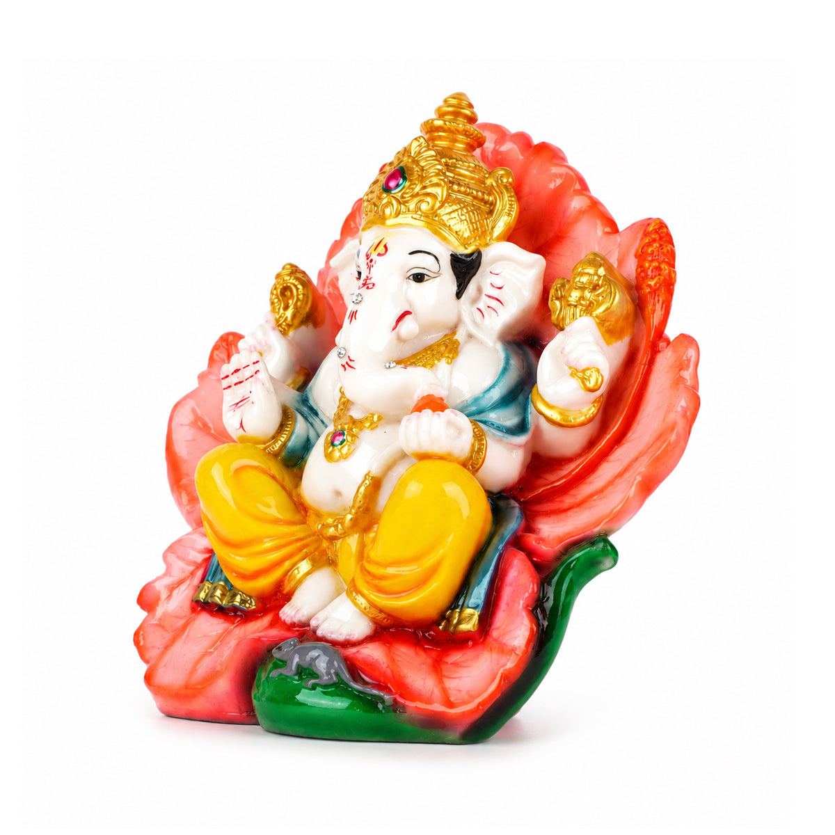 The Writershub Ganesh Idol on Lotus Statue for Home Decor & Pooja – 19cm Resin Ganesha Murti