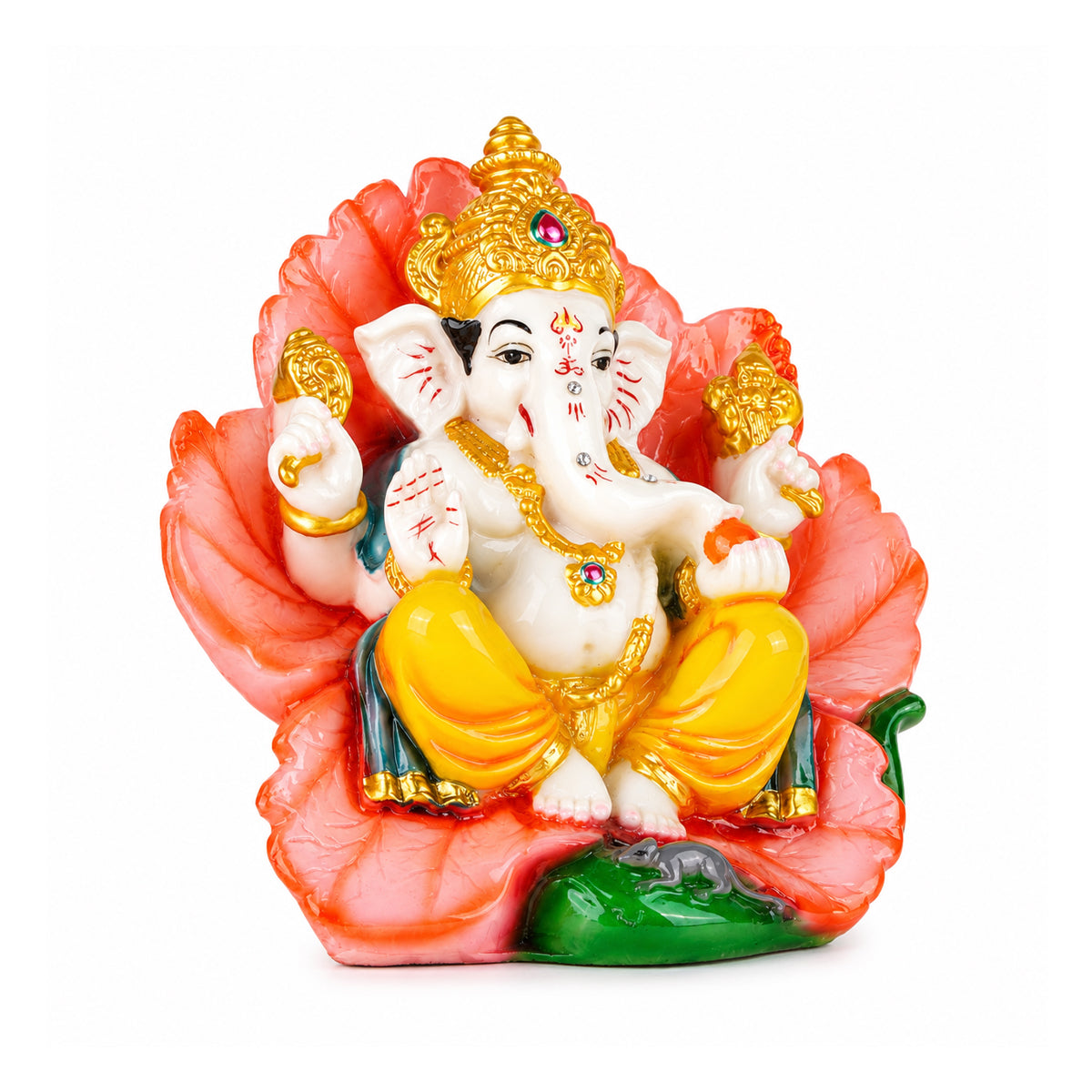 The Writershub Ganesh Idol on Lotus Statue for Home Decor & Pooja – 19cm Resin Ganesha Murti
