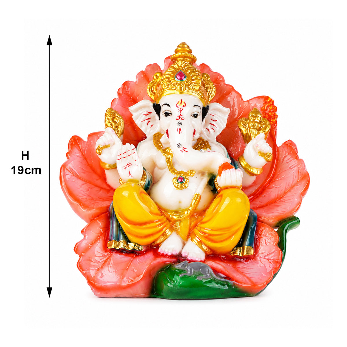 The Writershub Ganesh Idol on Lotus Statue for Home Decor & Pooja – 19cm Resin Ganesha Murti