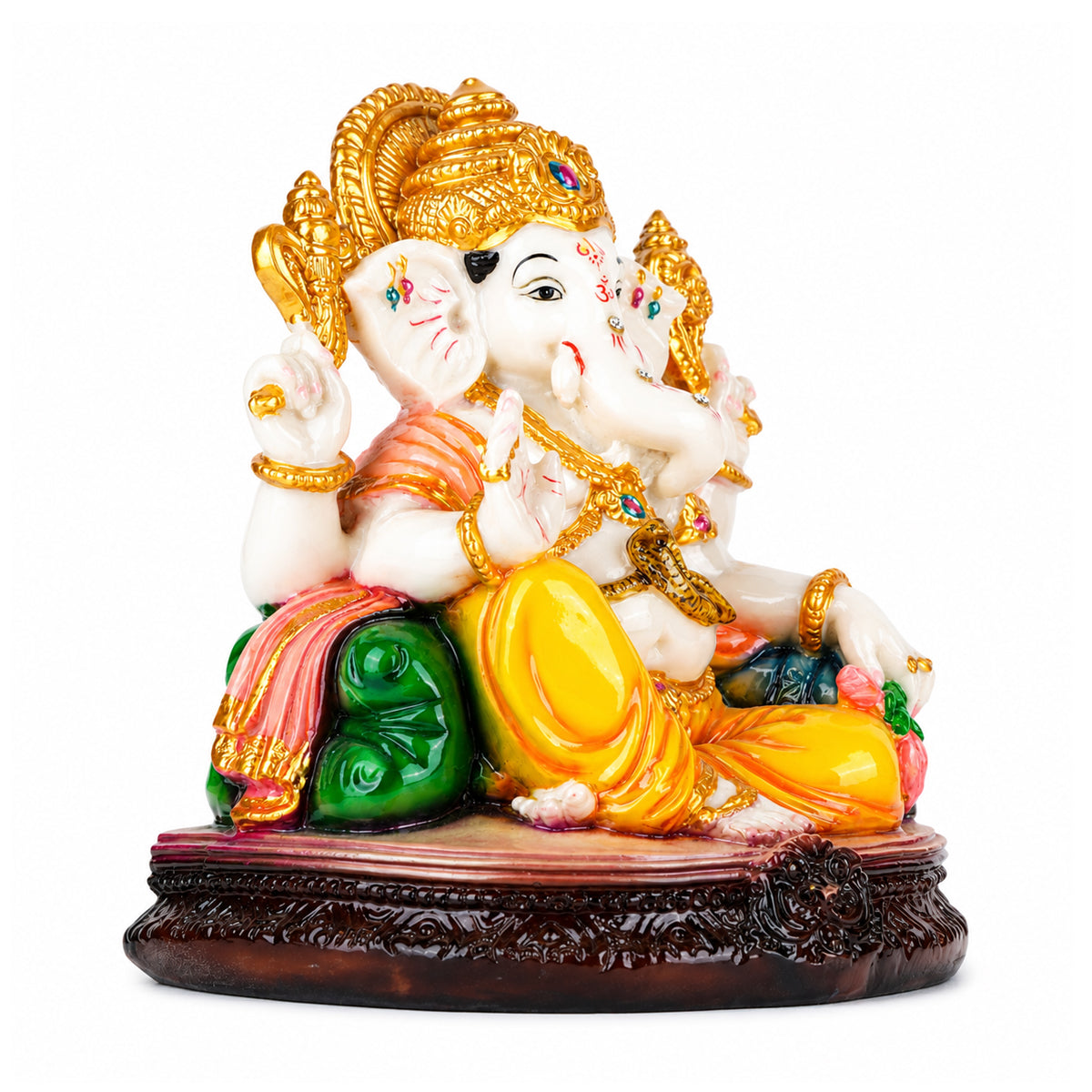 The Writershub White and Yellow Ganesha Idol on Marble Base for Home Temple – 16.7cm Resin Ganpati Murti