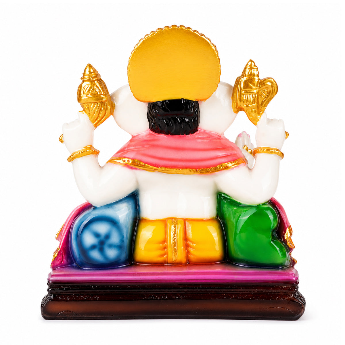 The Writershub White and Yellow Ganesha Idol on Marble Base for Home Temple – 16.7cm Resin Ganpati Murti