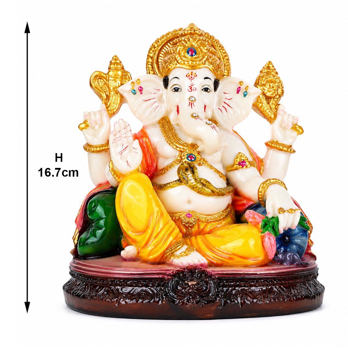 The Writershub White and Yellow Ganesha Idol on Marble Base for Home Temple – 16.7cm Resin Ganpati Murti