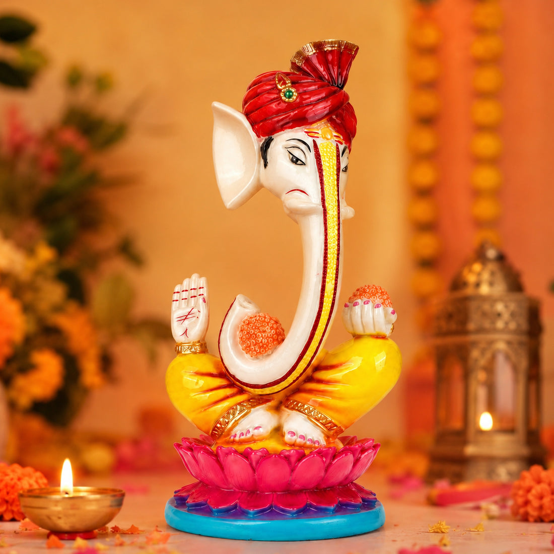 Lord Ganesha Idol Multicolor Resin Murti for Pooja & Home Decor