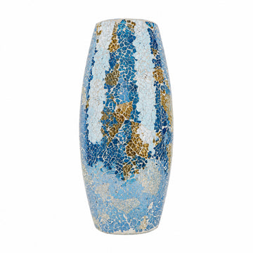 Blue and Gold Glass Oval Mosaic Vase - Elegant Decor Accent