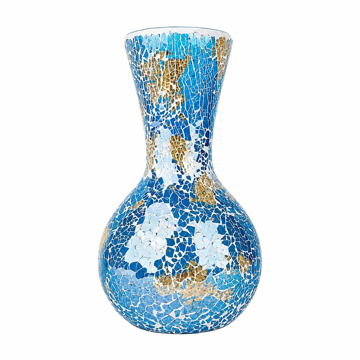 Handcrafted Blue & Gold Mosaic Glass Flower Vase - The Writershub