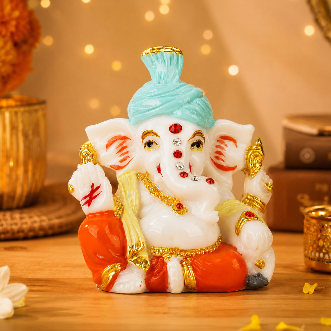 Mini Lord Ganesha Multicolor Idol for Pooja Desk & Car Decor