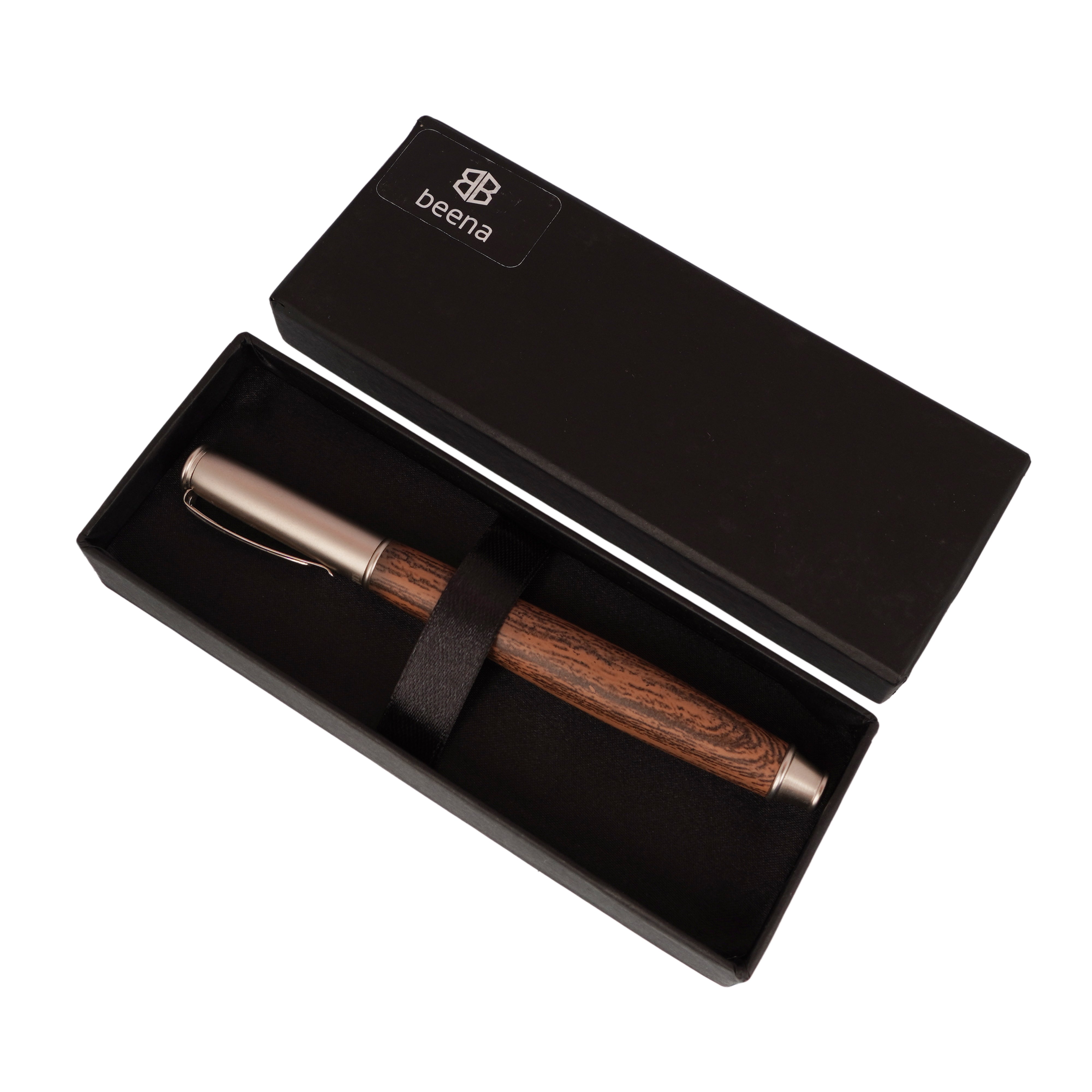 V Sign Beena Fiorella Brown Wooden Pattern Fountain Pen